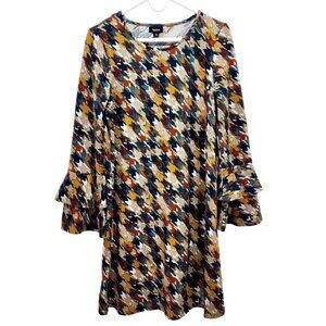 Tacera Womens Houndstooth tuning Dress With Bell Sleeves Multicolor Size S